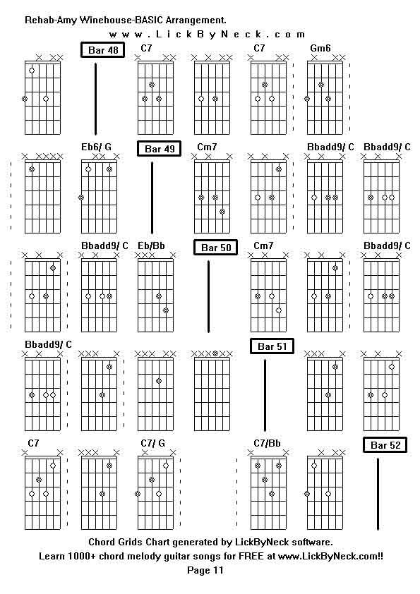 Chord Grids Chart of chord melody fingerstyle guitar song-Rehab-Amy Winehouse-BASIC Arrangement,generated by LickByNeck software.